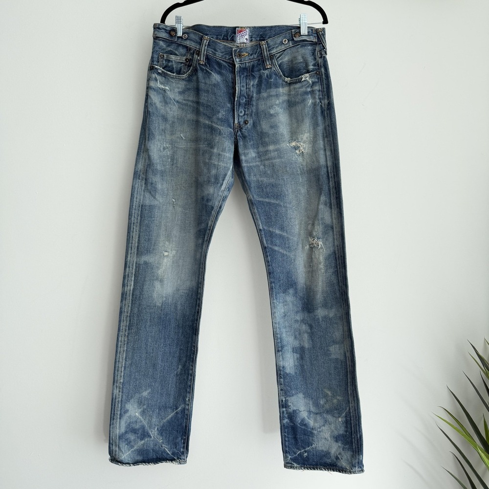 PRPS Barracuda Jeans Mens 33x35 Distressed Faded Whiskered Button Fly Japan Made